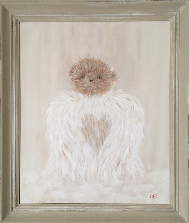 Painting titled "L’ours à plumes" by Candy, Original Artwork, Acrylic Mounted on Wood Stretcher frame