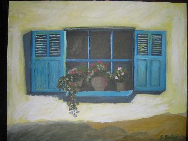 Painting titled "Blue window" by Sanda Basic, Original Artwork