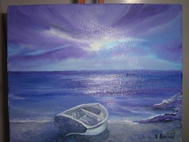 Painting titled "Purple sunset" by Sanda Basic, Original Artwork