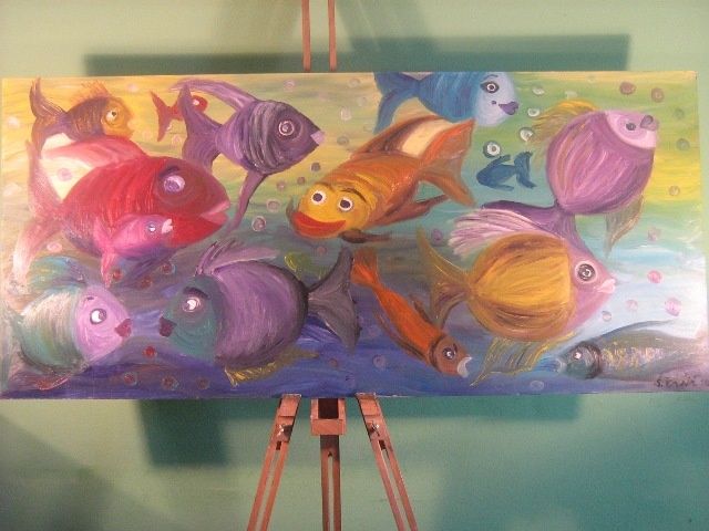 Painting titled "Fish love" by Sanda Basic, Original Artwork