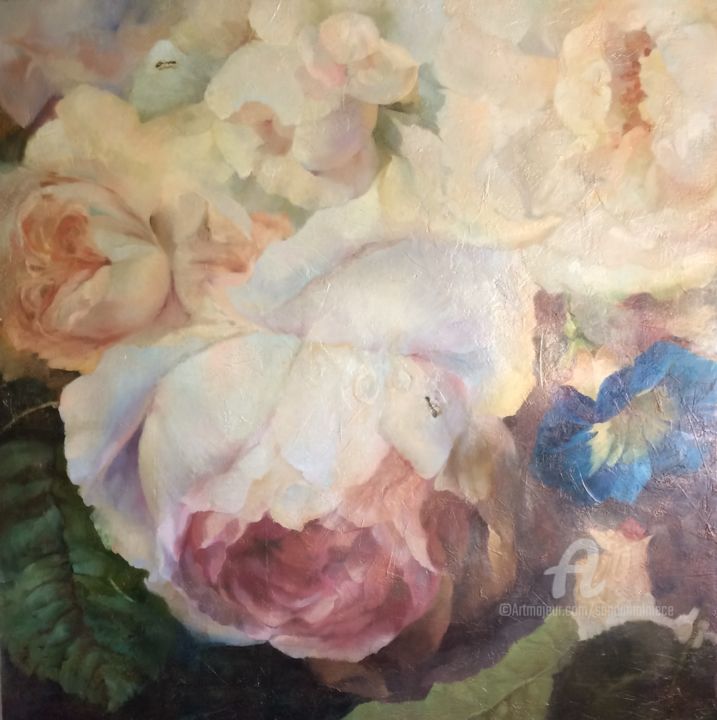 Ζωγραφική με τίτλο "viena roze" από Sanda Malniece, Αυθεντικά έργα τέχνης, Λάδι