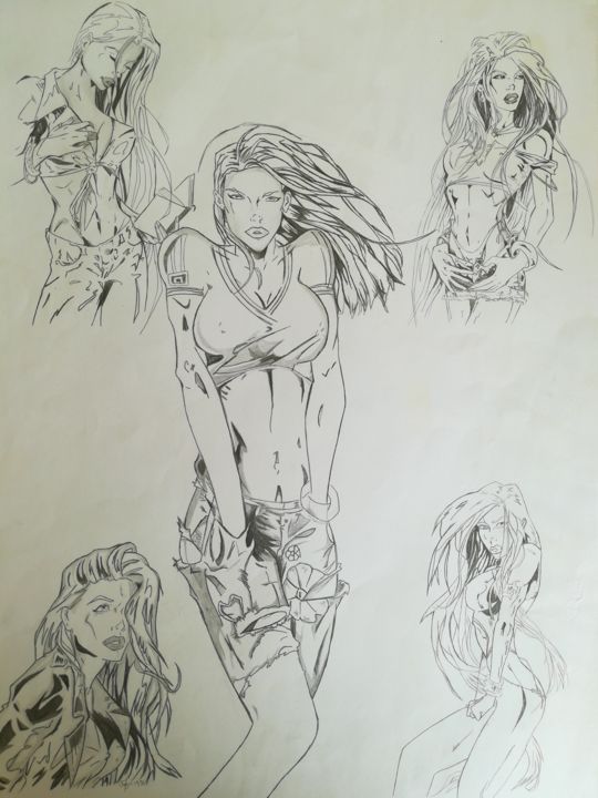 Drawing titled "Lady comicstyl" by Tamara Sonnenberg-Stühmer, Original Artwork, Pencil