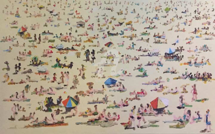 Painting titled "La plage" by Sandrine Carobbé, Original Artwork, Acrylic