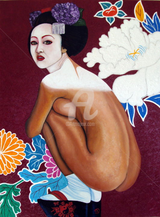 Painting titled "geisha Kim Ono" by Sanderochefort, Original Artwork, Oil