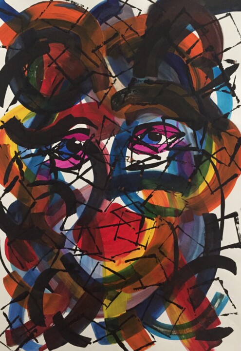 Painting titled "Abstracted Face" by Sandi Goodwin, Original Artwork, Acrylic