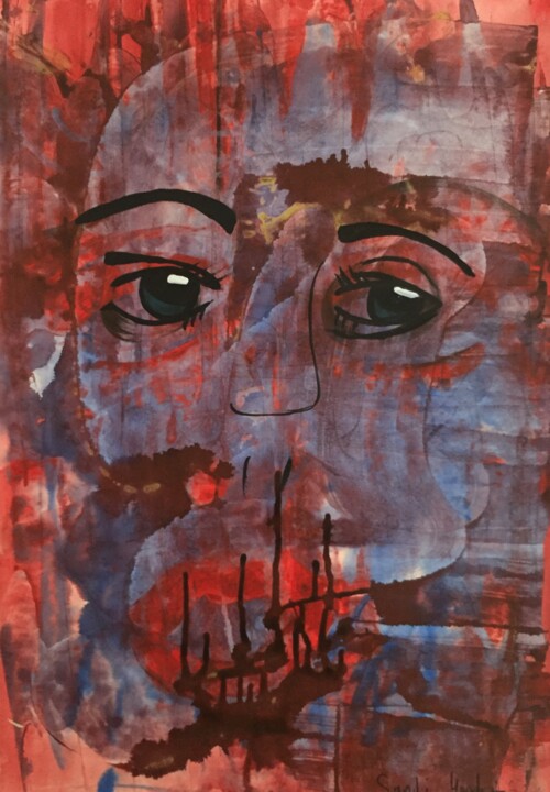 Painting titled "Abstract face 3" by Sandi Goodwin, Original Artwork, Acrylic