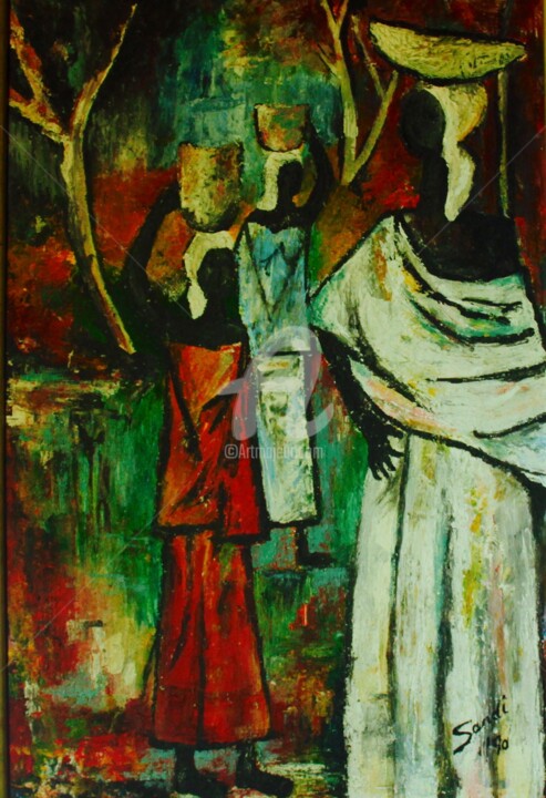 Painting titled "The Water Carriers" by Sandi, Original Artwork, Acrylic