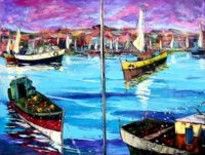 Painting titled "botes antofagasta" by Sandino, Original Artwork, Oil