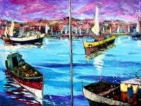 Painting titled "botes antofagasta" by Sandino, Original Art, Oil