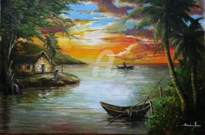 Pintura intitulada "por do sol" por Sandra Alves, Obras de arte originais, Acrílico