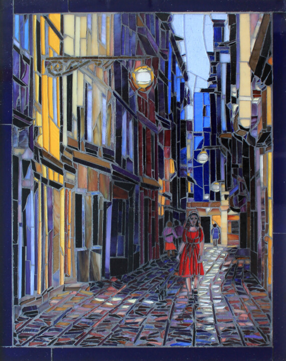 Painting titled "Venice Evening" by Sandra Bryant, Original Artwork, Mosaic Mounted on Other rigid panel