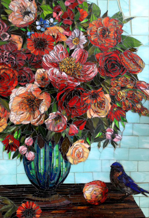 "Bluebird" başlıklı Tablo Sandra Bryant tarafından, Orijinal sanat, Mozaik Diğer sert panel üzerine monte edilmiş