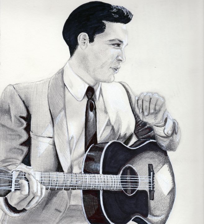 Dessin intitulée "Profil d'Elvis" par Sandra Chapdelaine, Œuvre d'art originale, Autre