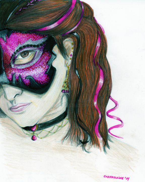 Dessin intitulée "mascarade: romantis…" par Sandra Chapdelaine, Œuvre d'art originale, Autre