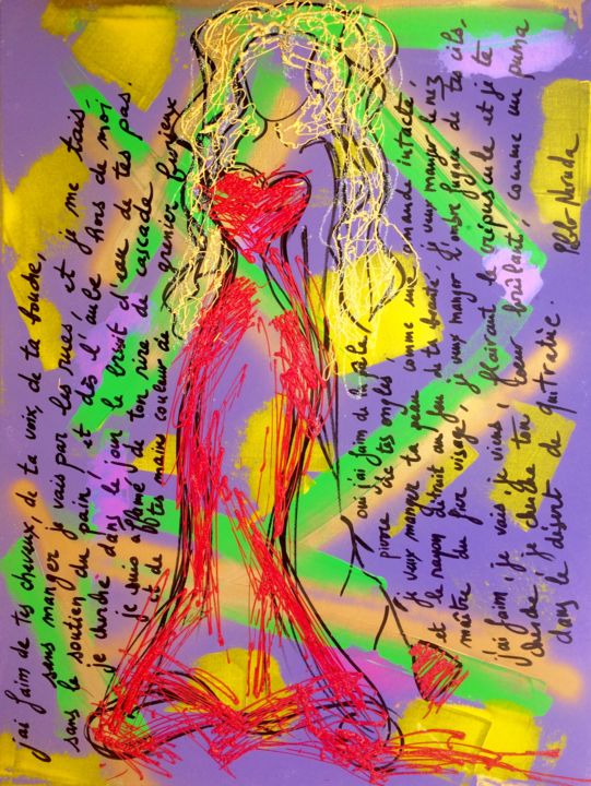 Painting titled "femme 13/ poésie ne…" by Sandra Cremonese, Original Artwork, Acrylic