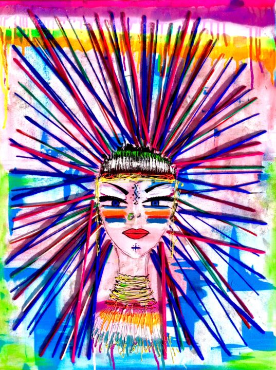 Painting titled "femme 20 ou sauvage…" by Sandra Cremonese, Original Artwork, Acrylic