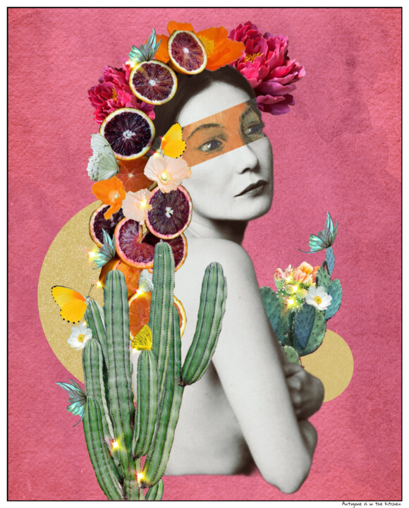 Digital Arts titled "Madame Pudeur" by Sandra Giguet (Antigone is in the kitchen), Original Artwork, Digital Collage