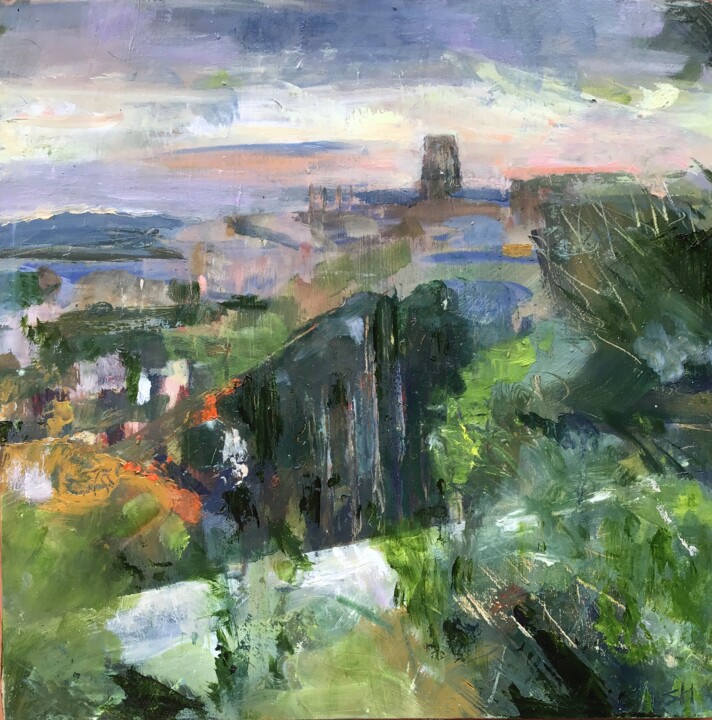 Painting titled "Durham" by Sandra Haney, Original Artwork, Oil Mounted on Wood Panel