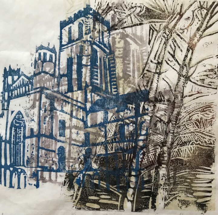 Gravures & estampes intitulée "Durham Cathedral &…" par Sandra Haney, Œuvre d'art originale, Linogravures