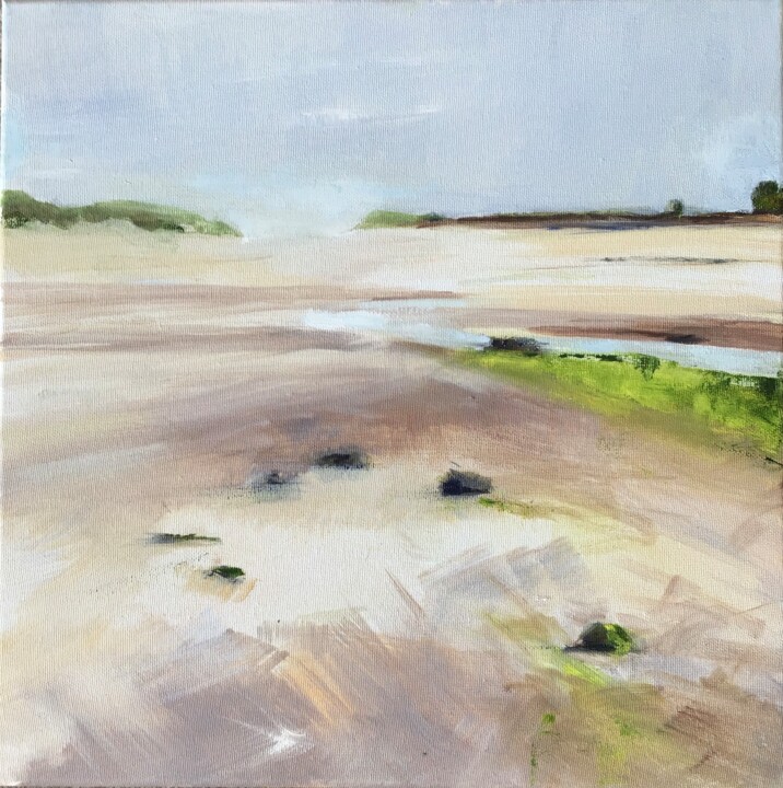 Painting titled "Alnmouth Estuary" by Sandra Haney, Original Artwork, Oil Mounted on Wood Stretcher frame