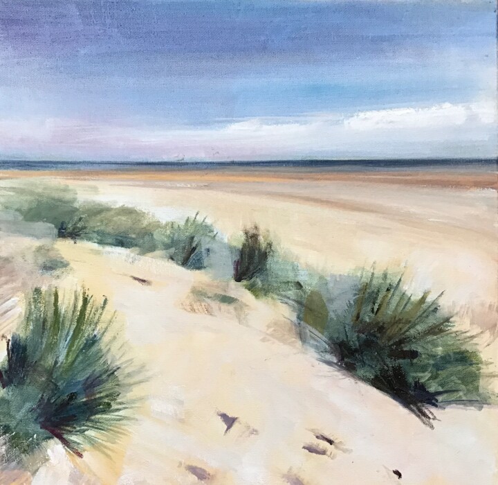 Painting titled "Alnmouth Beach" by Sandra Haney, Original Artwork, Oil Mounted on Wood Stretcher frame