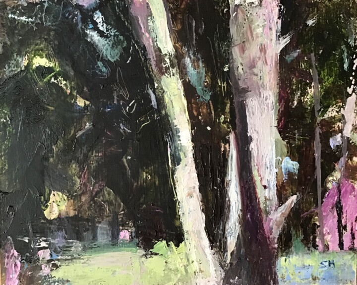 Painting titled "Woodland Walk 3" by Sandra Haney, Original Artwork, Oil Mounted on Wood Panel
