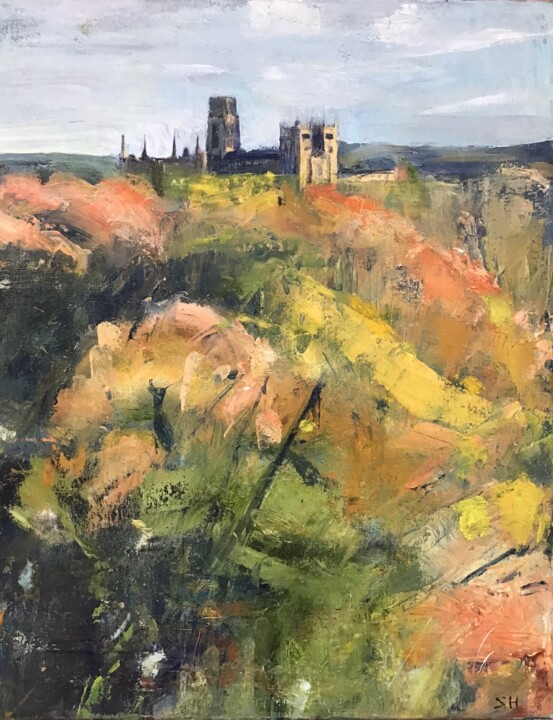 Painting titled "Durham Cathedral, A…" by Sandra Haney, Original Artwork, Oil Mounted on Wood Stretcher frame