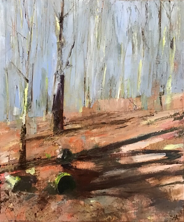 Painting titled "Spring Wood" by Sandra Haney, Original Artwork, Oil Mounted on Wood Stretcher frame