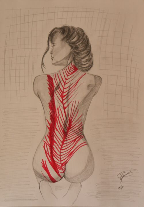 Zeichnungen mit dem Titel "Dressed in shade" von Sandra Herrlich, Original-Kunstwerk, Bleistift