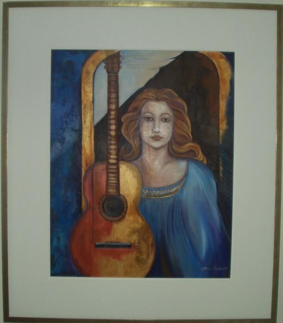Pintura intitulada "Mulher com Violão" por Sandra Hosken, Obras de arte originais