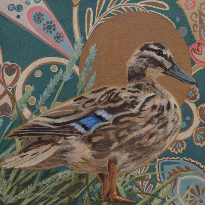 Malerei mit dem Titel "Ente" von Sandra Kolondam, Original-Kunstwerk, Acryl