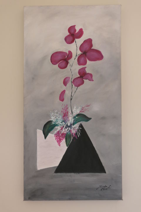 Painting titled "La pyramide fleurie" by Sandra Lafarge, Original Artwork