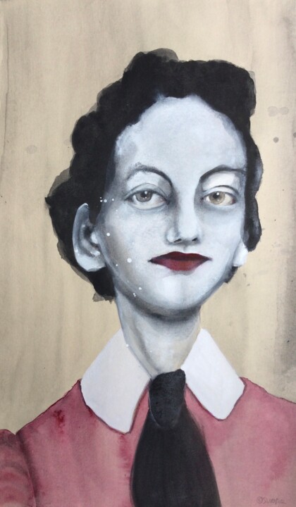 Malerei mit dem Titel "Red Lips" von Sandra Ludwig, Original-Kunstwerk, Aquarell