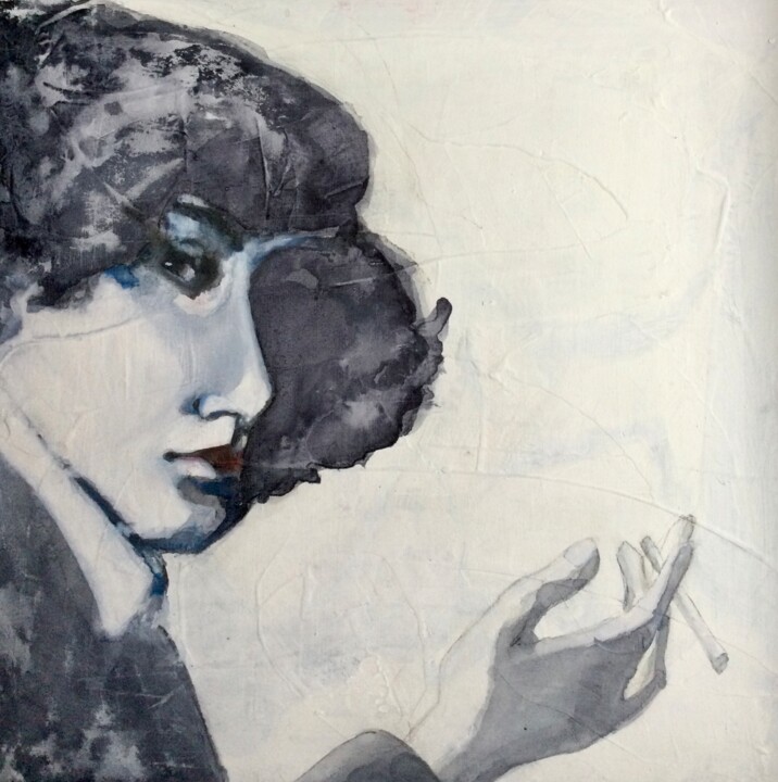 Malerei mit dem Titel "Colette III" von Sandra Ludwig, Original-Kunstwerk, Aquarell Auf Holzplatte montiert
