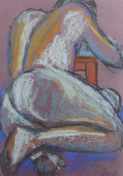 Desenho intitulada "Nu assis de dos" por Sandra Pohin, Obras de arte originais, Pastel