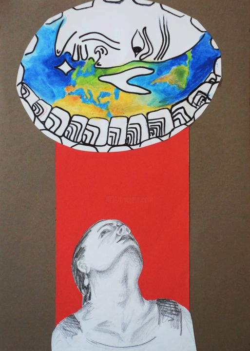 Σχέδιο με τίτλο "Amazement about Wor…" από Sandra Schacherl, Αυθεντικά έργα τέχνης, Μαρκαδόρος