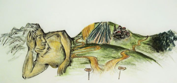 Zeichnungen mit dem Titel "Nature -sleeping Be…" von Sandra Schacherl, Original-Kunstwerk, Kreide