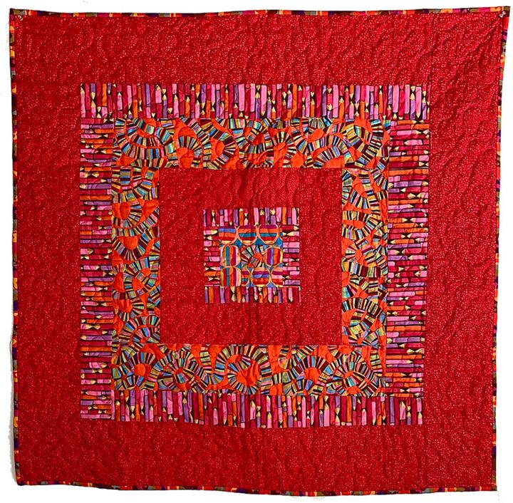 Textile Art titled "Red Orange Composed" by Sandra Teepen, Original Artwork, Fabric