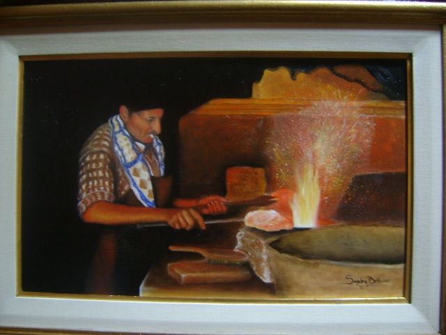 Pintura titulada "Herrero en fragua" por Sandra Belluzzo, Obra de arte original, Oleo