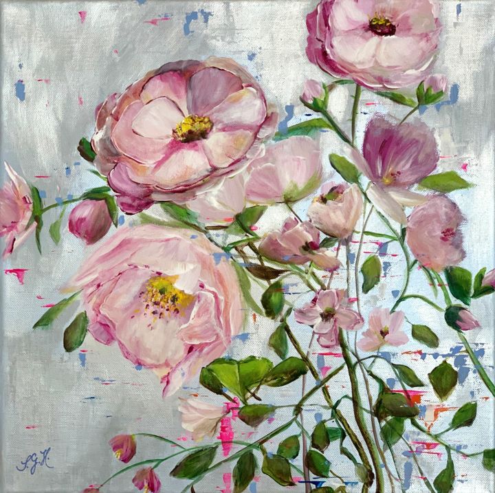 「Pink Roses」というタイトルの絵画 Sandra Gebhardt-Hoepfnerによって, オリジナルのアートワーク, アクリル