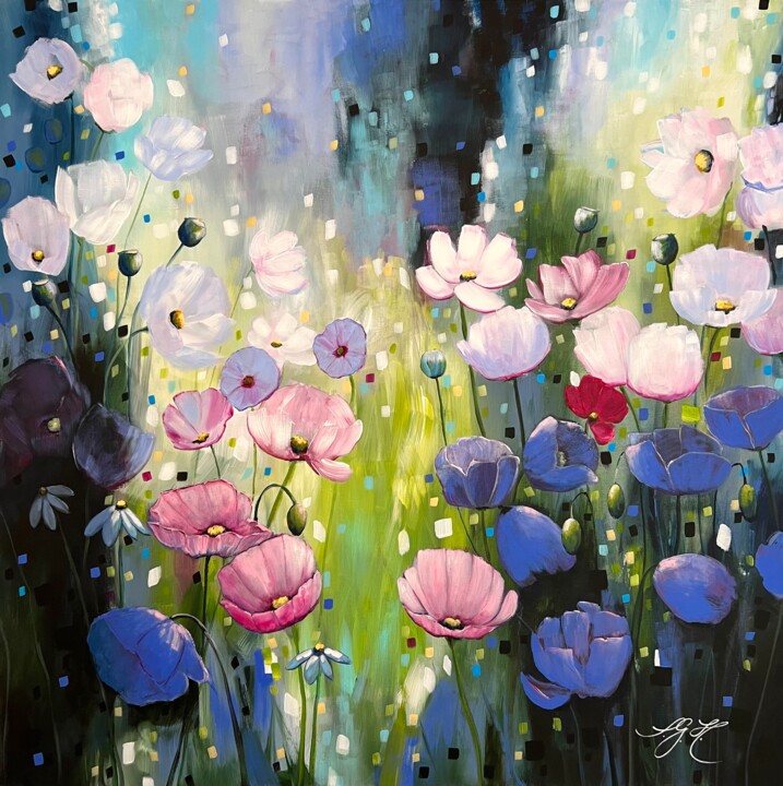 Pintura titulada "Poppies Land 7" por Sandra Gebhardt-Hoepfner, Obra de arte original, Acrílico Montado en Bastidor de camil…