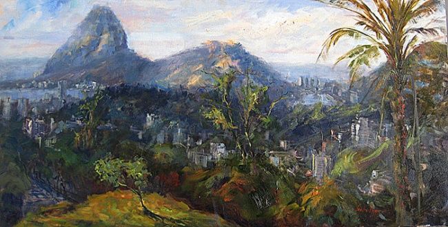 Pintura intitulada "Vista do Morro dos…" por Sandra Nunes, Obras de arte originais, Óleo