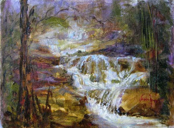 Pintura intitulada "Three Falls Waterfa…" por Sandra Nunes, Obras de arte originais, Óleo