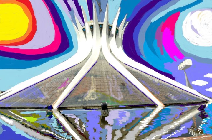 "Catedral de Brasília" başlıklı Baskıresim Sandra Uga tarafından, Orijinal sanat, Gravür