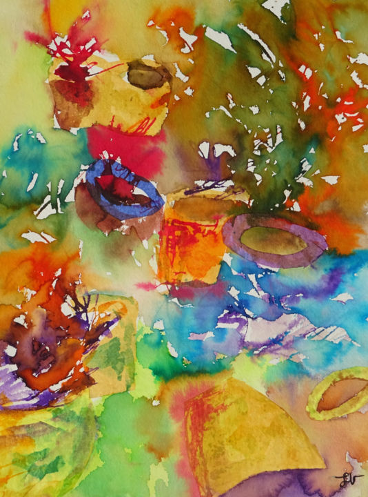 Peinture intitulée "Le jardin suspendu" par Sandra Vigouroux, Œuvre d'art originale, Aquarelle