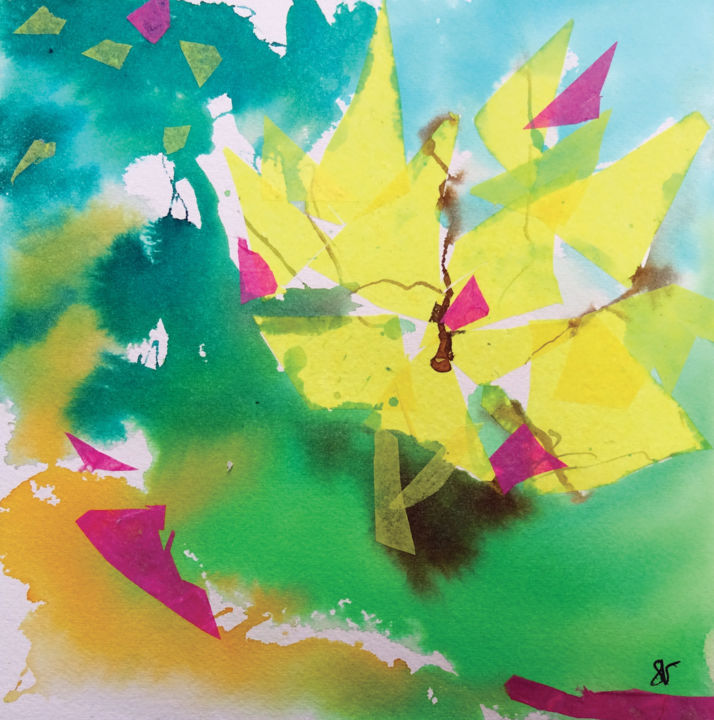 「L'arbre jaune」というタイトルの絵画 Sandra Vigourouxによって, オリジナルのアートワーク, 水彩画