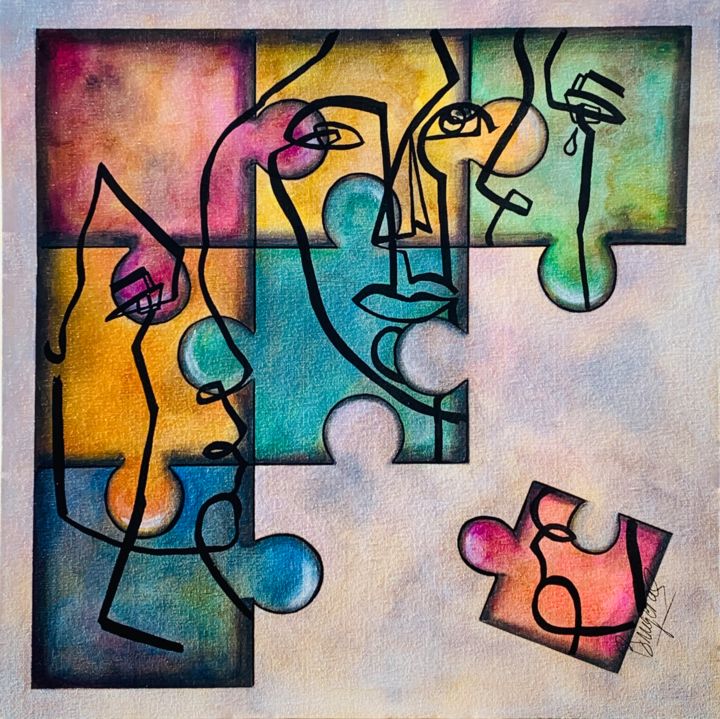 Pittura intitolato "Puzzle" da Brugeras Sandrine, Opera d'arte originale, Acrilico