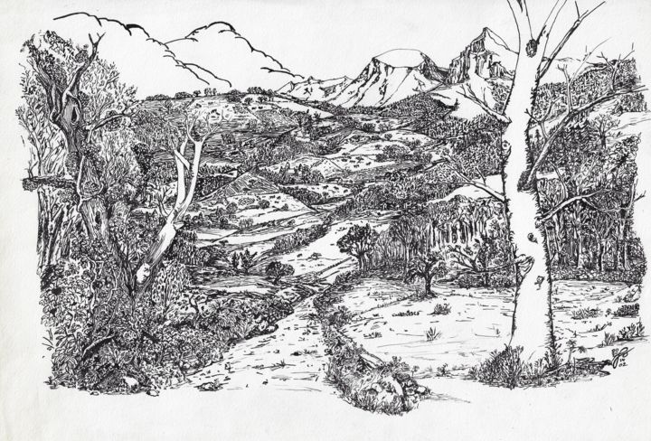 Desenho intitulada "Alpes en détail" por Fred Armanet, Obras de arte originais, Tinta