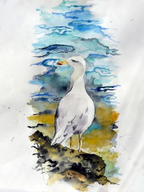 Peinture intitulée "Albatros 2" par Sandrine Audevard, Œuvre d'art originale