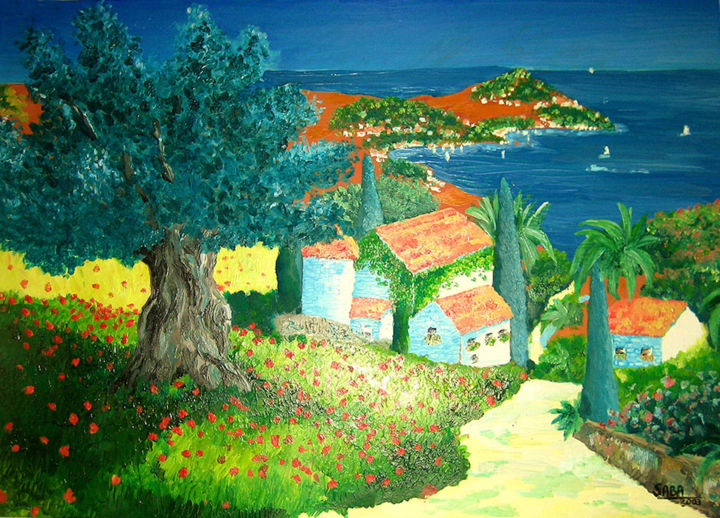 Peinture intitulée "olivier-et-coquelic…" par Saba, Œuvre d'art originale